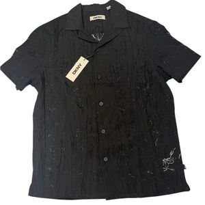 DKNY Black Sheer Burnout Floral Short Sleeve Shirt Men’s Small NWT